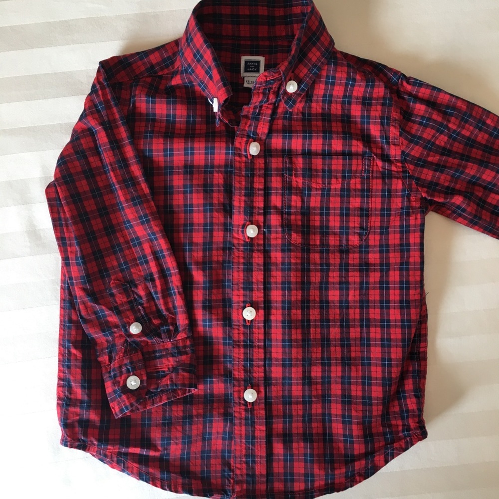 Red and blue plaid button up 12-18m